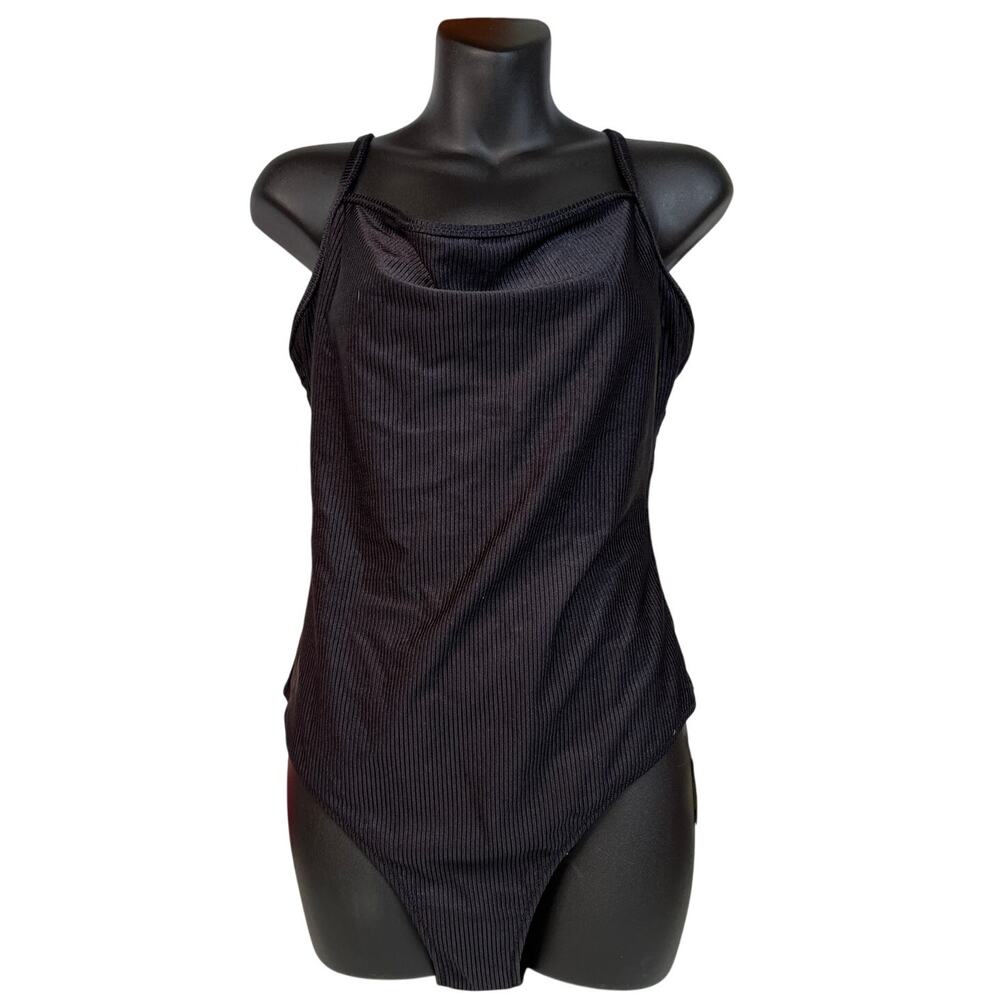 Aerie Full Coverage Black Ribbed Beach Swimsuit Scoop back Black - XL